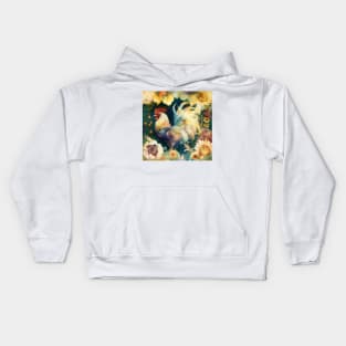 Cute Watercolor Floral Rooster, Farm Animal Kids Hoodie